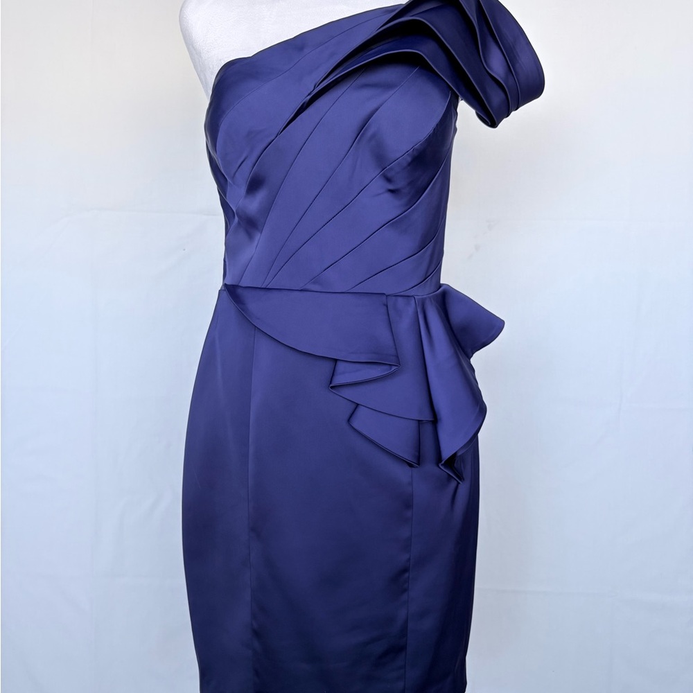 Cartise Satin One Shoulder off Sheath Peplum Purple Party Graduation Dress Sz 8 - Picture 3 of 14